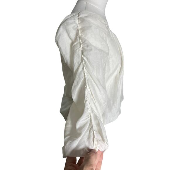 Max Studio Peasant Blouse XS Ivory Cotton Silk Poet Sleeve Boho Romantic Top - Picture 3 of 12